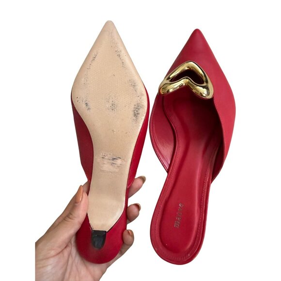 MAEVE Red Leather Gold Heart Mules Heels Size 40 / 10 - Picture 4 of 10